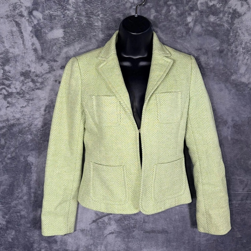 J.Crew‎ Womens Robert Noble Scottish Wool Blazer Jacket Size 0 Green Herringbone